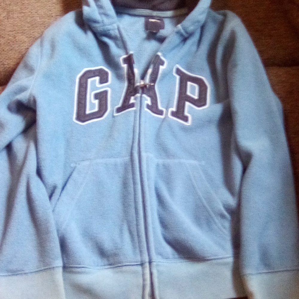 NWOT Gap Kids Blue Zip Up Fleece Sweater With Navy Blue Hood And Gap